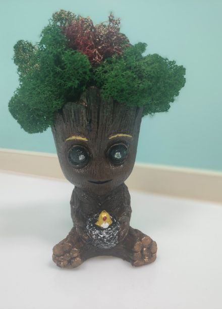 Роспись кашпо «Грут» и оформление его стабилизированным мхом